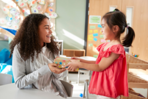 Teacher receiving a gift