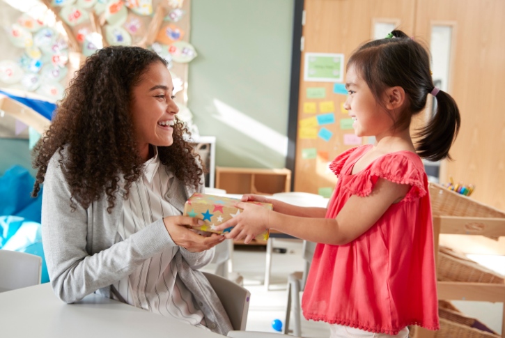 Teacher receiving a gift